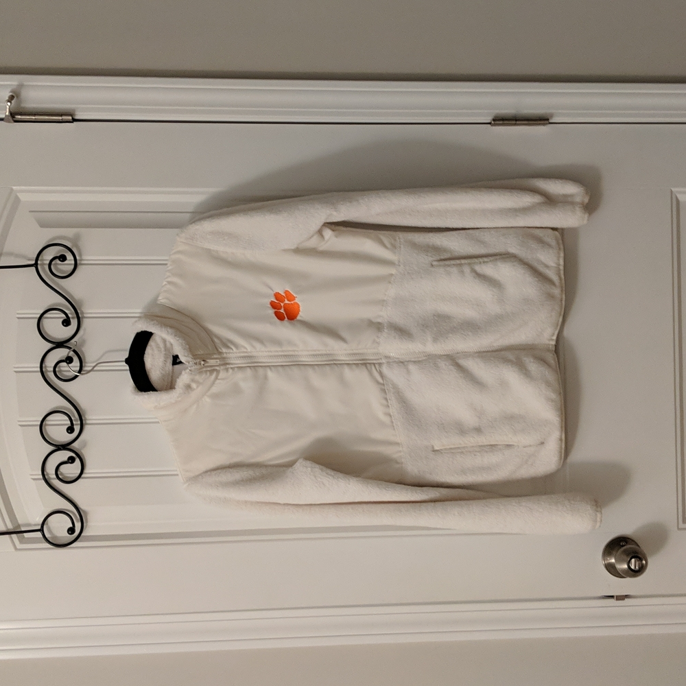 Clemson jacket, white, full zip, almost new